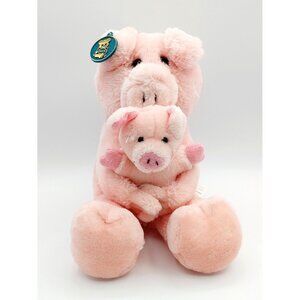 Dakin Stuffed Pig Plush Pink w/Baby Piggy Piglet Stuffed Animal 1986 Vintage